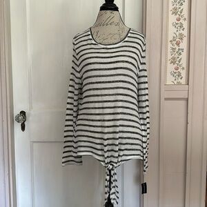 I-N-C INTERNATIONAL CONCEPTS Striped Metallic Threaded Knit Knotted Sweater